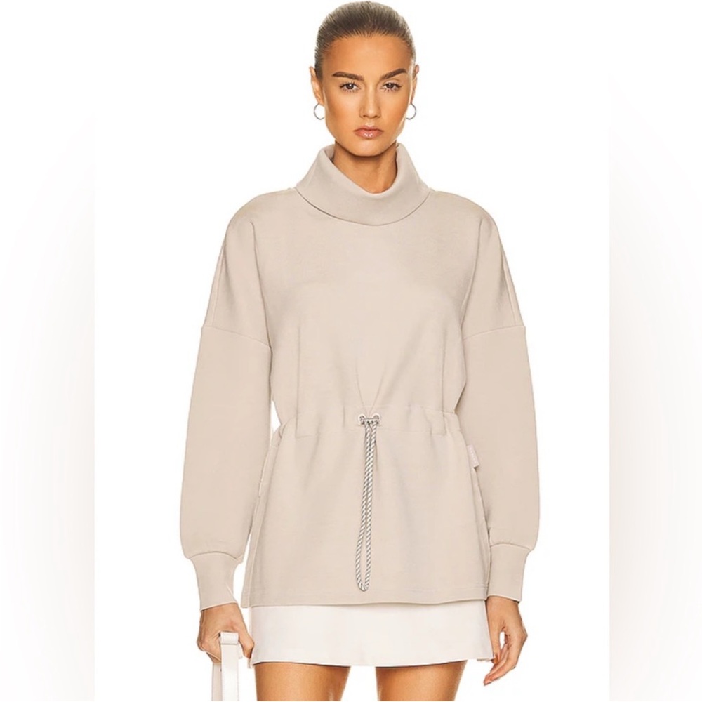 Varley "Freya" Light Sand Marl Athleisure Cinch Waist Turtle Neck Sweatshirt
